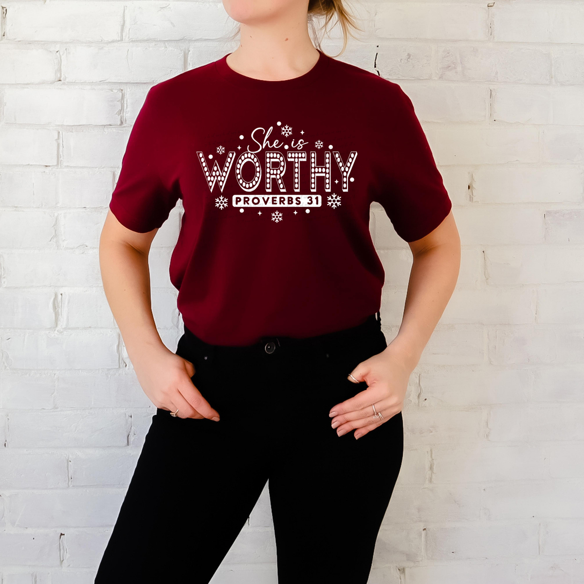 She Is Worthy Proverbs 31 White 76142 DTF Transfer