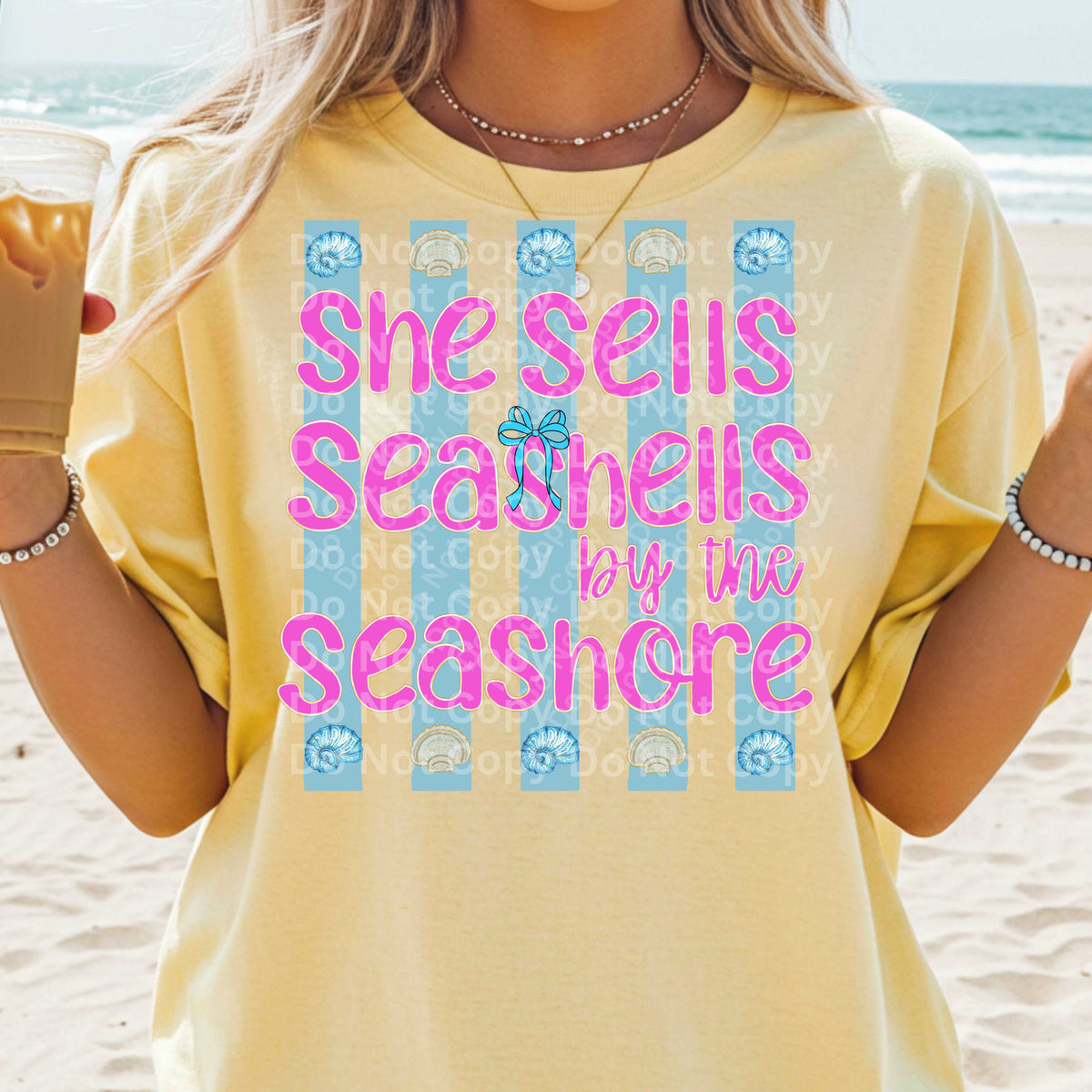 She sells seashells by the seashore blue stripes (Irene) DTF Transfer