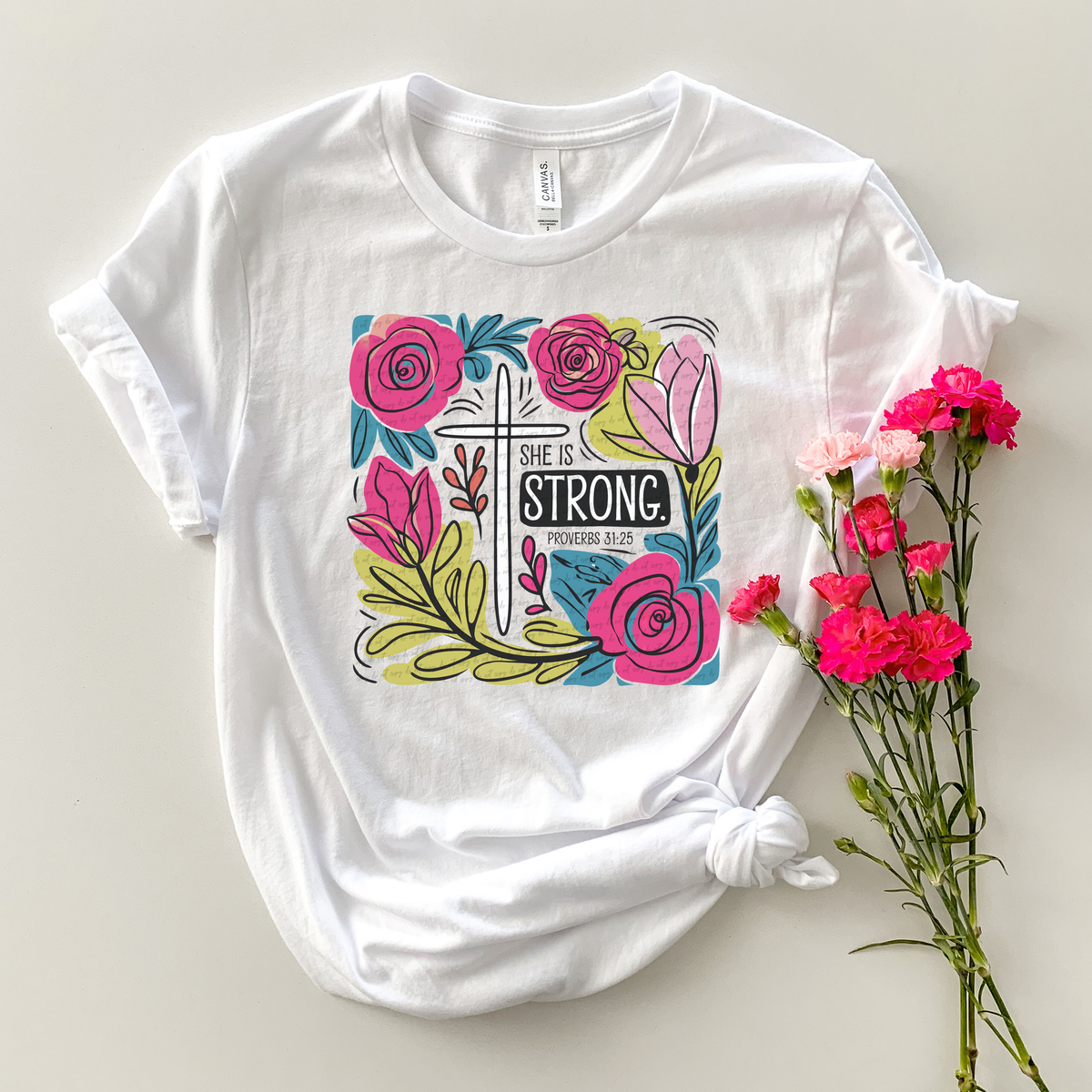 She is Strong Proverbs 31:25 Floral 86098 DTF Transfer