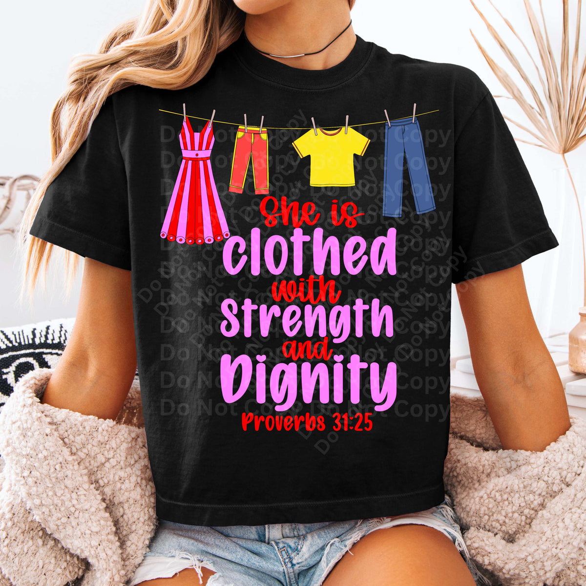 She is clothed with strength PINK words (Irene) DTF Transfer