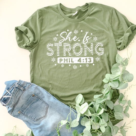 She Is Strong Philippians 4:13 White 76236 DTF Transfer