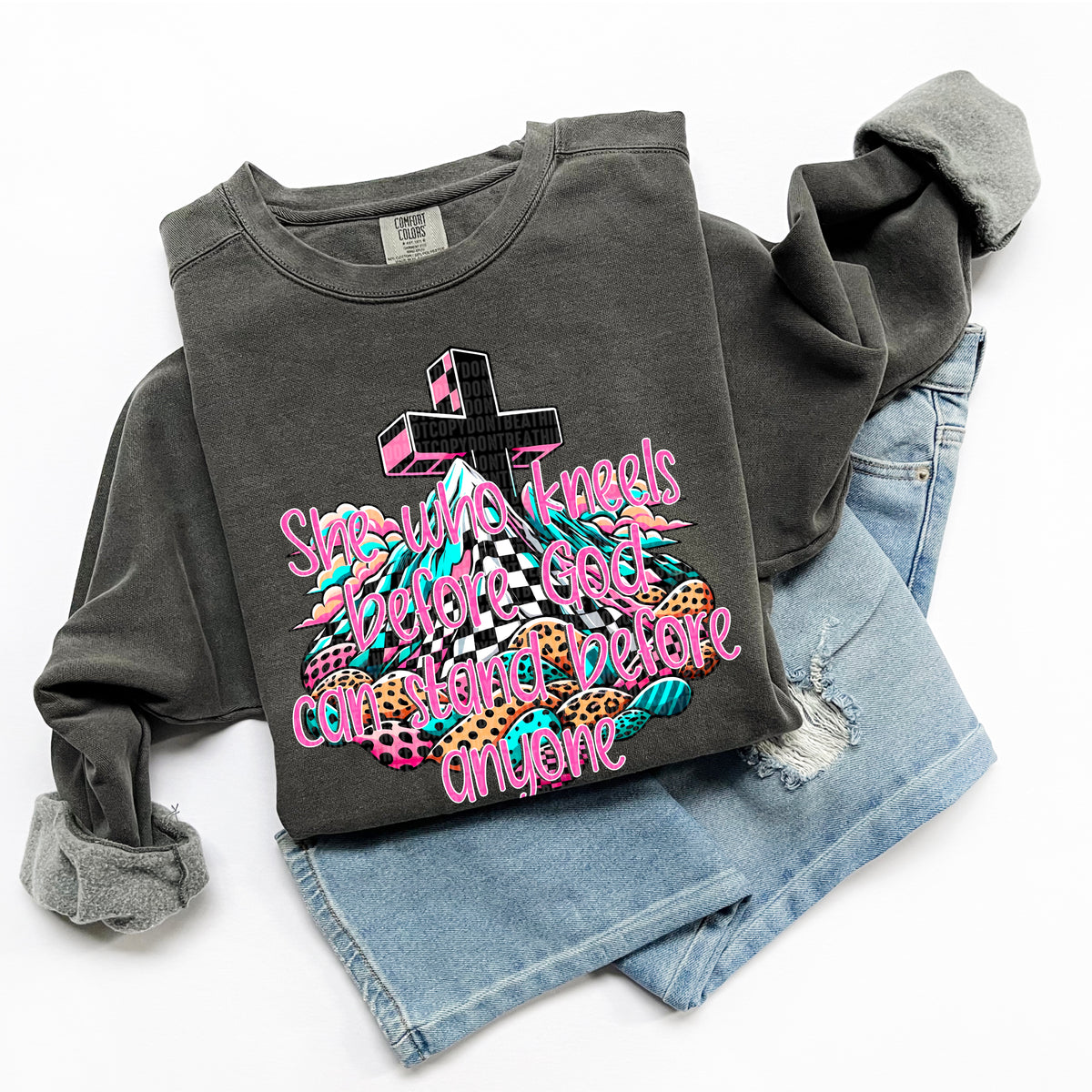 She who kneels before God can stand before anyone (SDD) DTF transfer