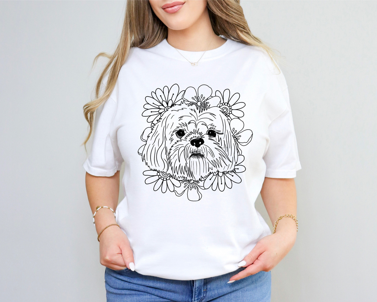 Shih Tzu Floral BLACK 116657 DTF Transfer