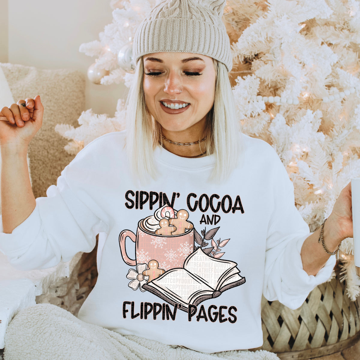 Sippin' Cocoa And Flippin Pages (SDD) DTF Transfer