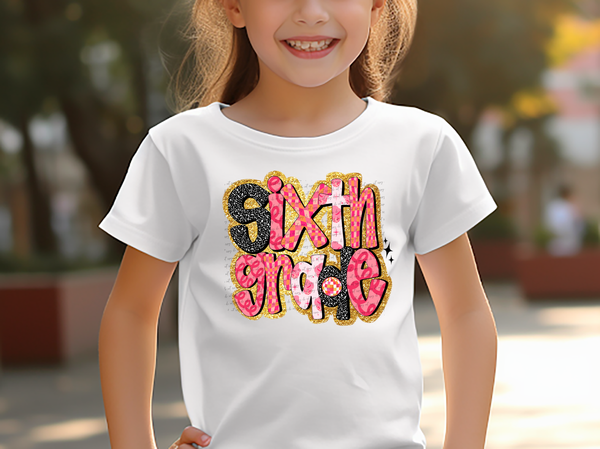 Sixth Grade Faux Glitter Retro 51658 DTF transfer