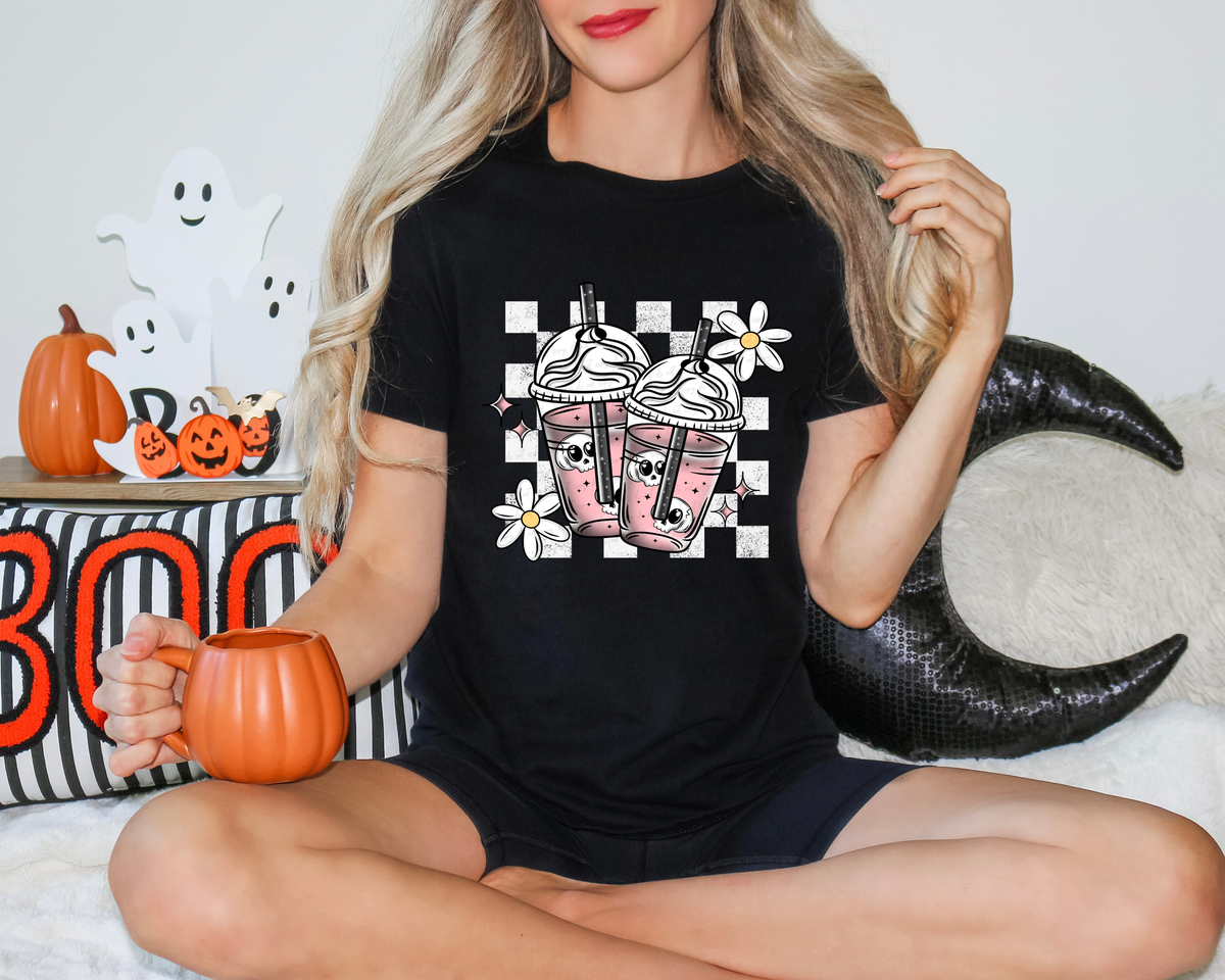 Skellie Drinks Checkered Floral 111368 DTF transfer