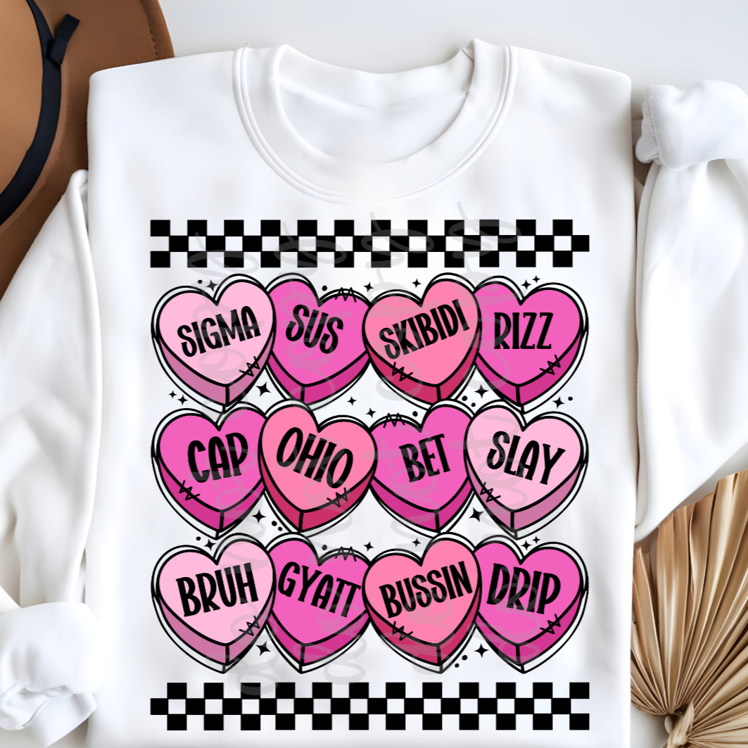 Skibidi conversation hearts Pink (Parker)  DTF Transfer