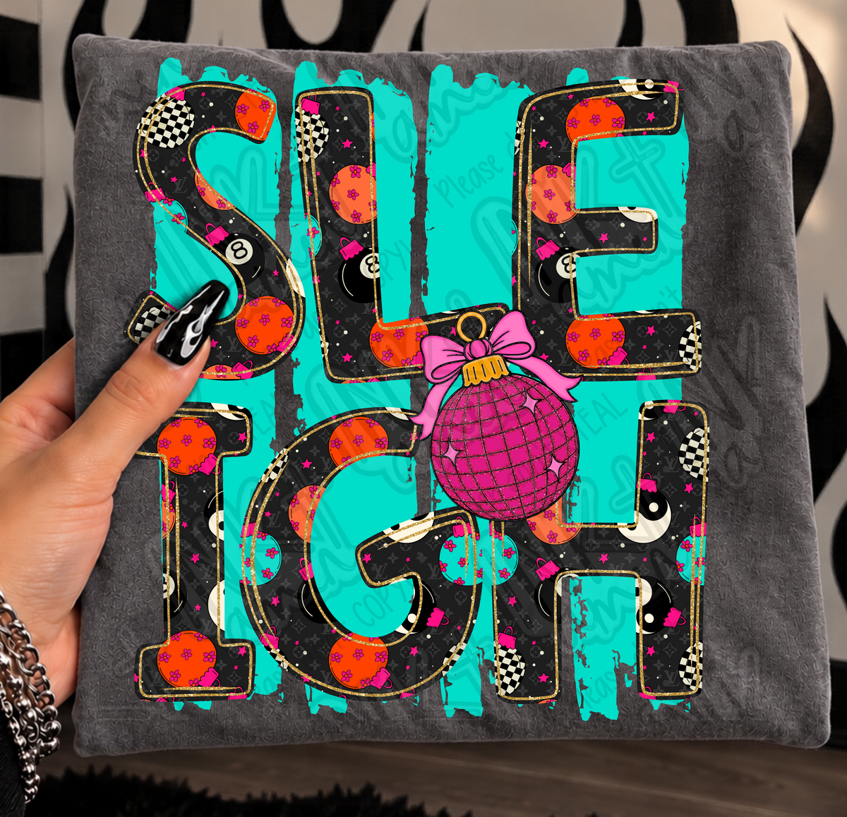 Sleigh teal frames (Ink) DTF transfer