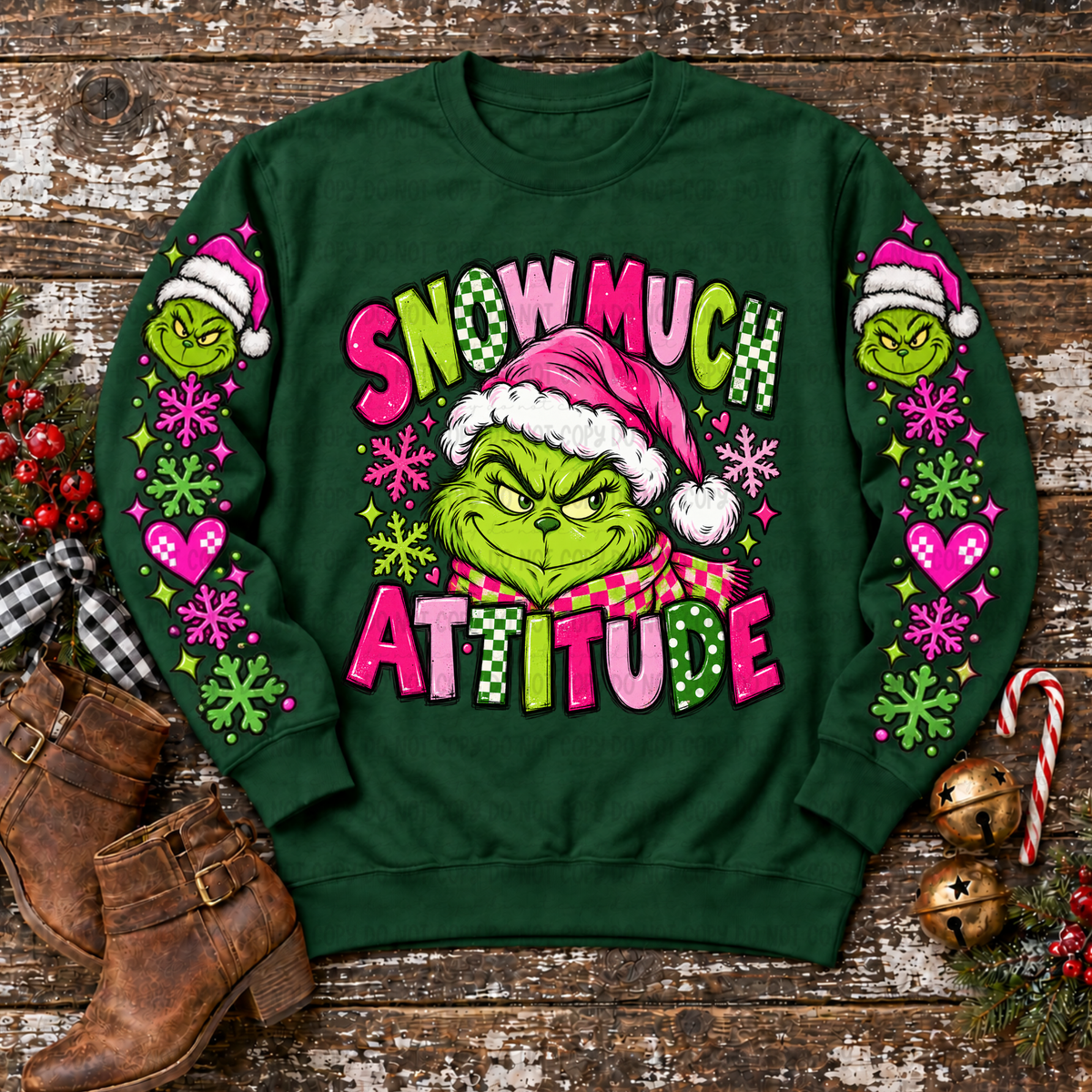 Snow much attitude green and pink (FRONT ONLY) (Revel) DTF