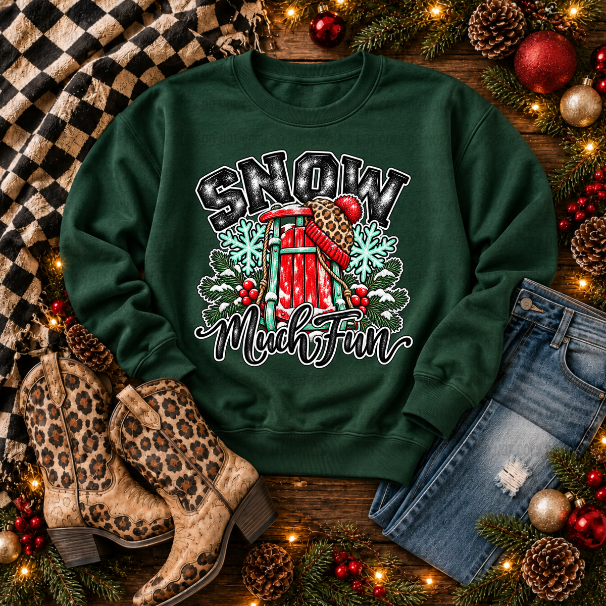 Snow Much Fun- sled and hat (Revel) DTF Transfer