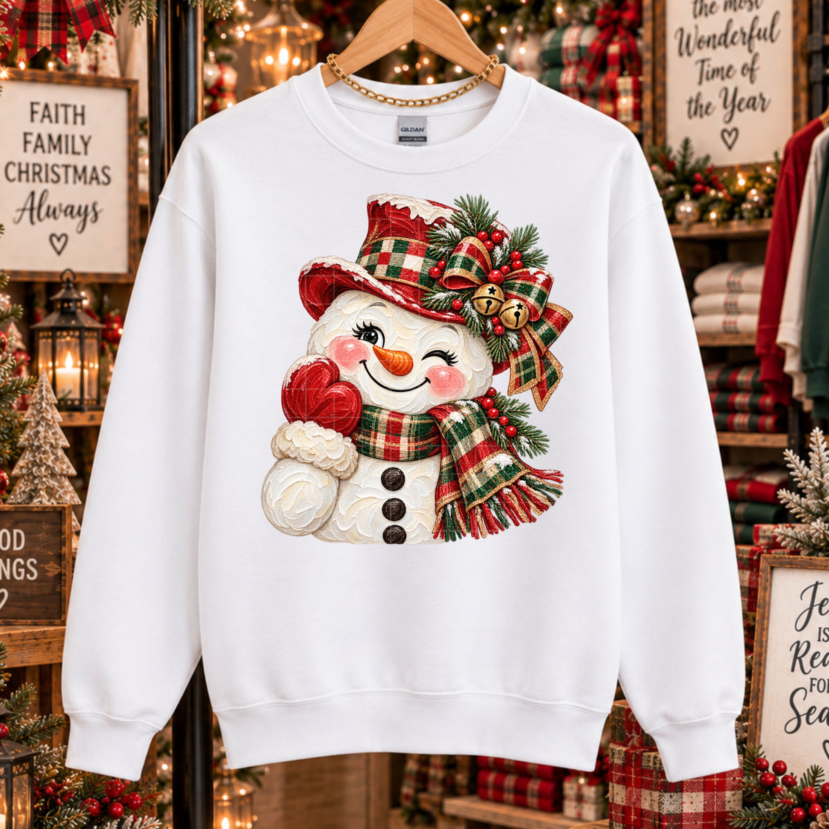 Snowman red and green plaid hat and scarf (SDD) DTF Transfer