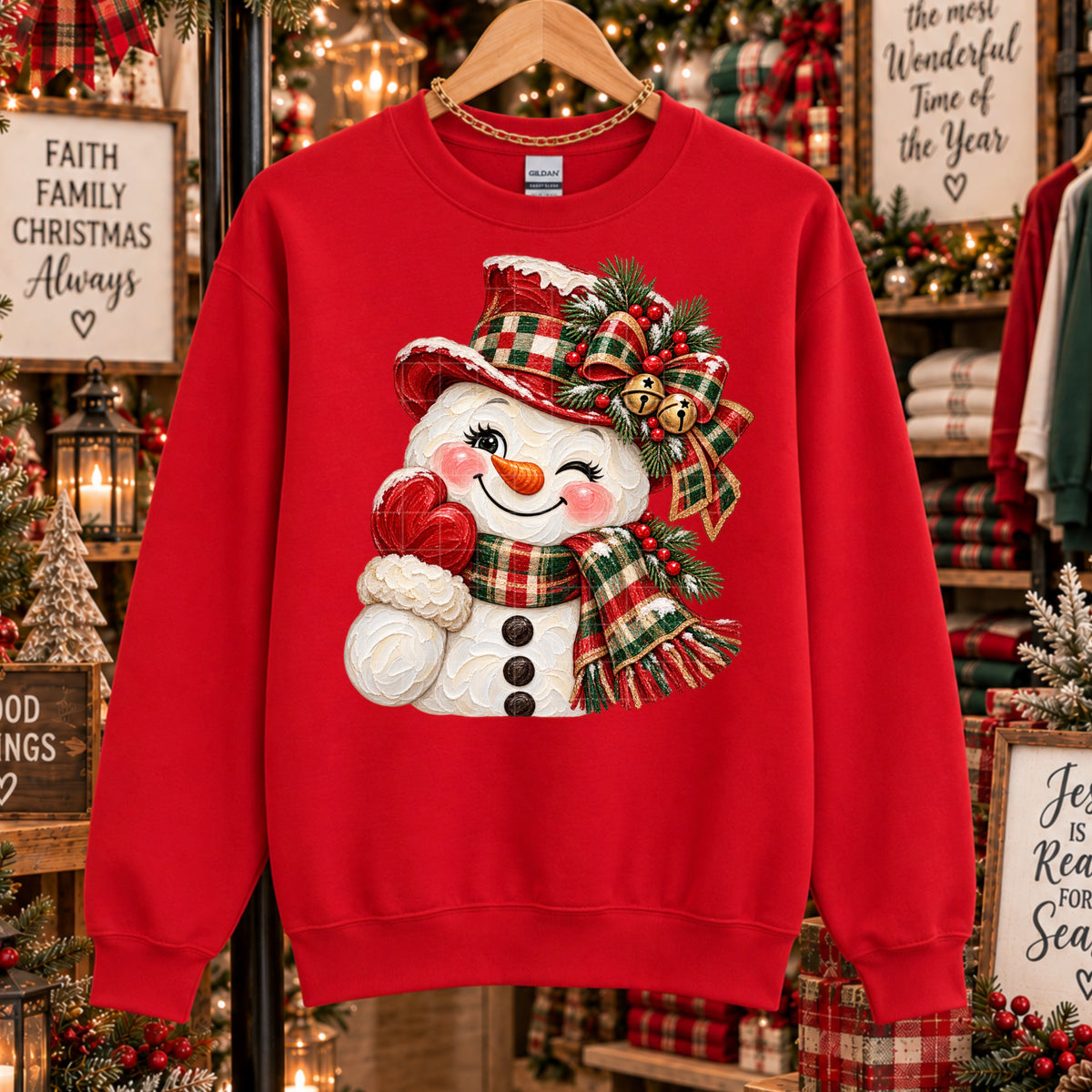 Snowman red and green plaid hat and scarf (SDD) DTF Transfer