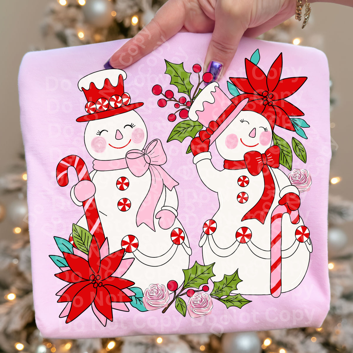 Snowmen and poinsettias (Irene) DTF Transfer