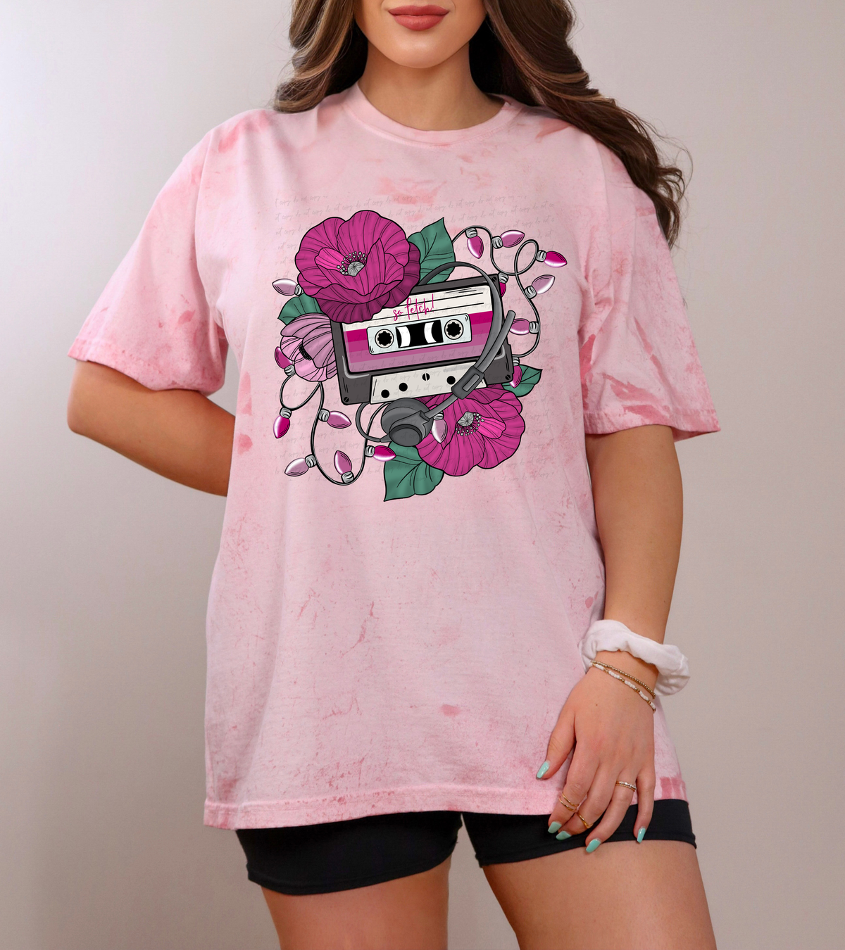So Fetch Pink Floral Cassette Tape 115597 DTF transfer