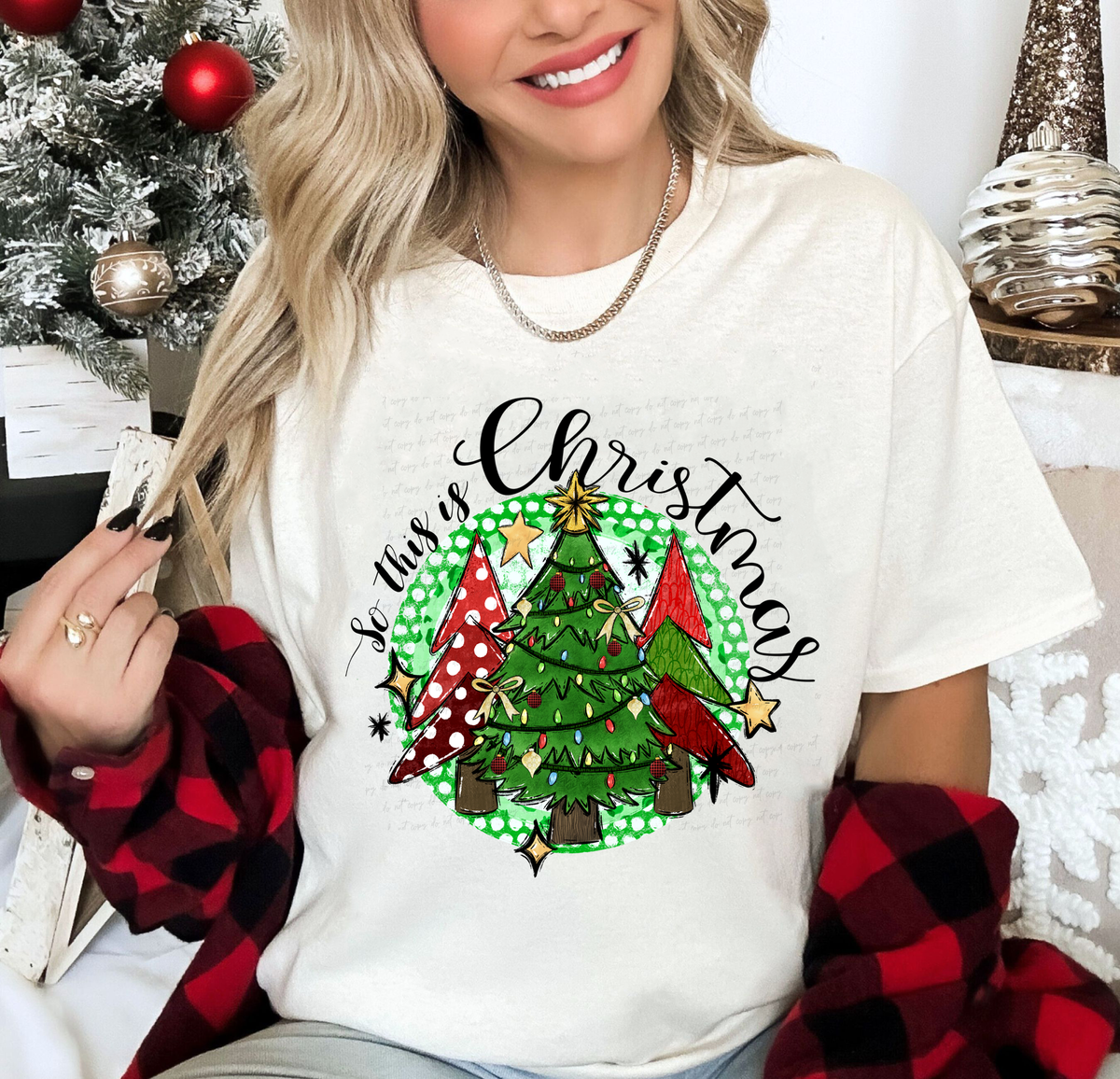 So This Is Christmas Trio Trees Polka 114973 DTF Transfer