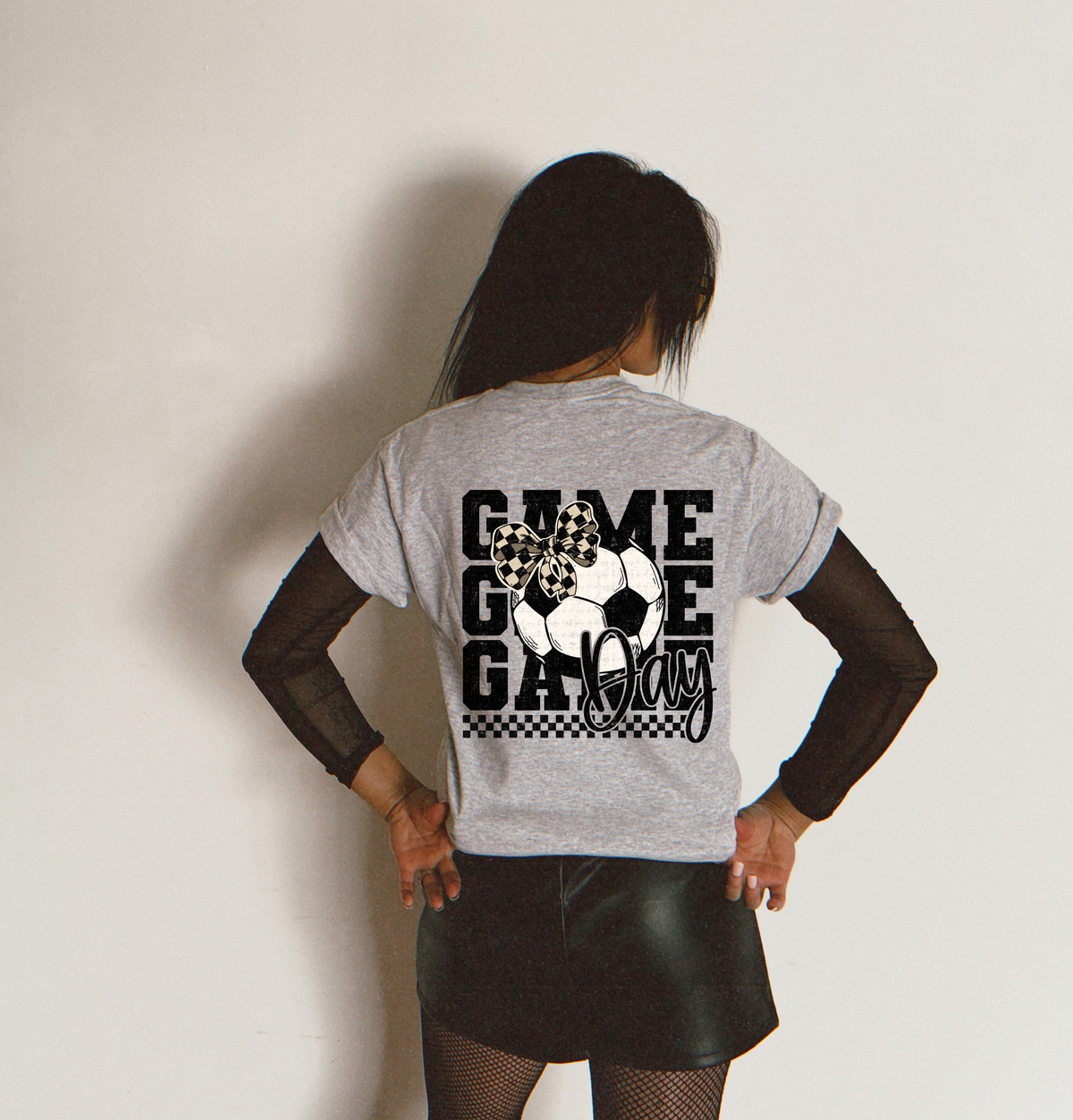 Soccer Brown Checkered Bow Back 110149 DTF transfer