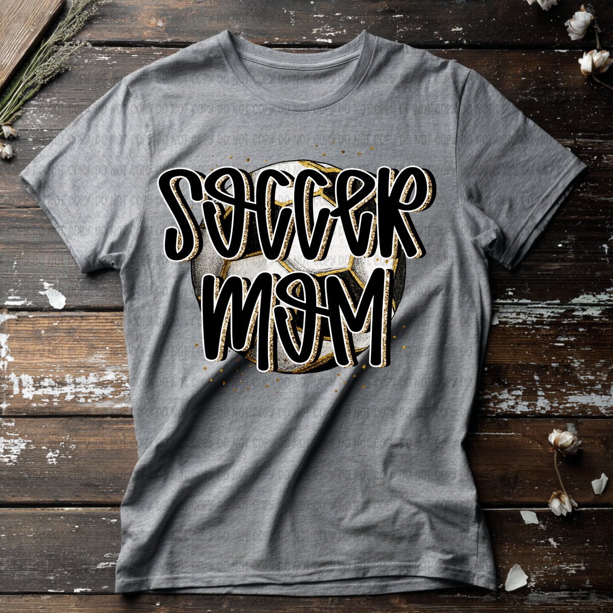 Soccer mom faux glitter outline (ball background) (Revel) DTF Transfer