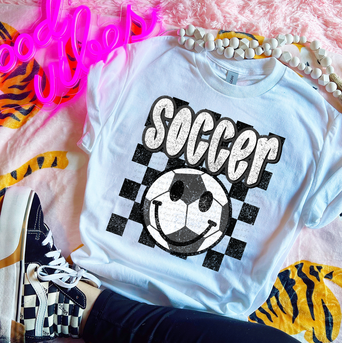 Soccer Smiley Checker Distressed 81897 DTF Transfer
