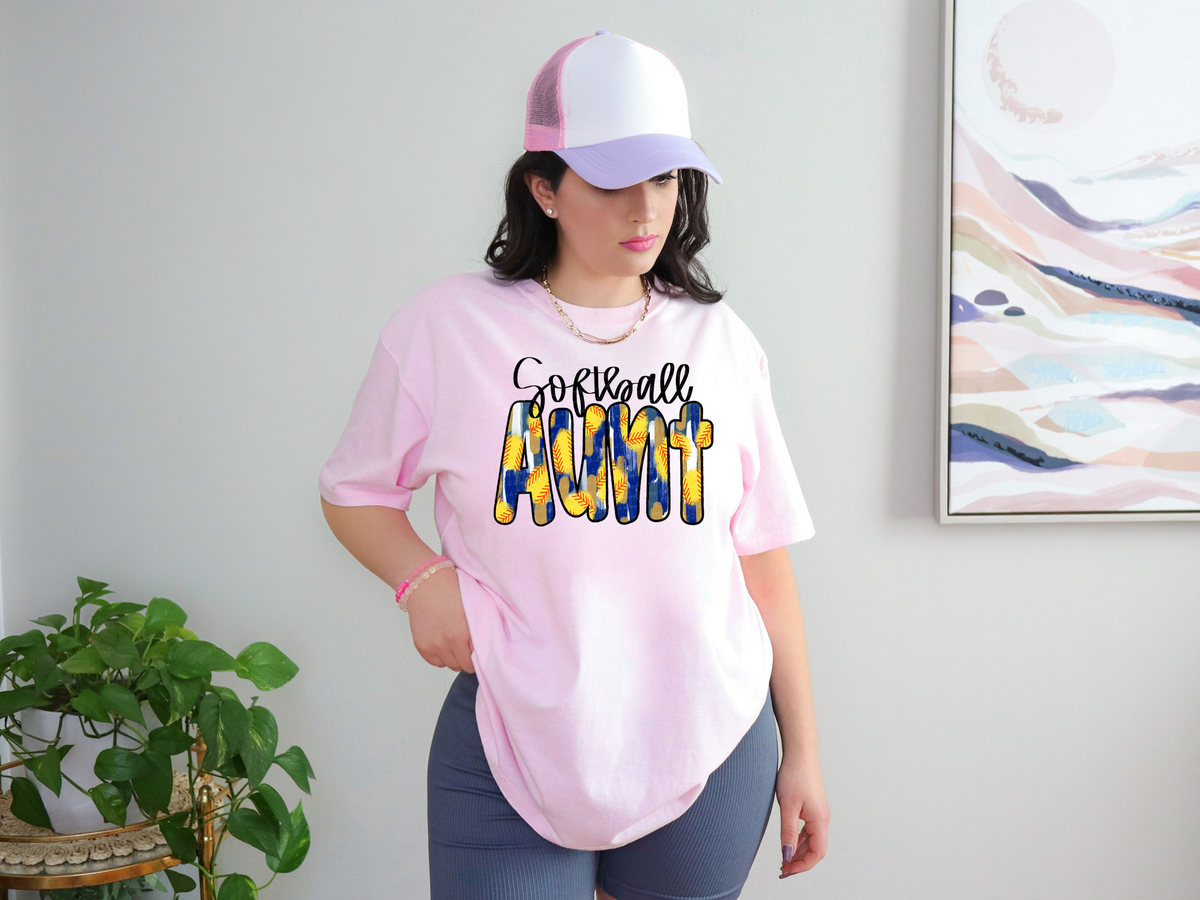 Softball Aunt Blue Gold Brushstroke 81898 DTF Transfer