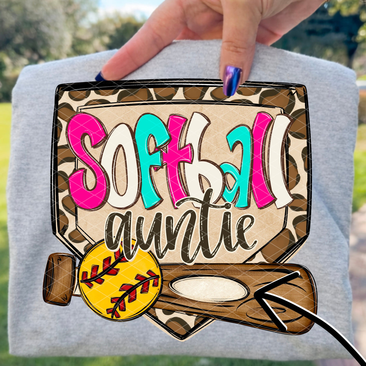 Softball auntie leopard frame (SDD) DTF Transfer