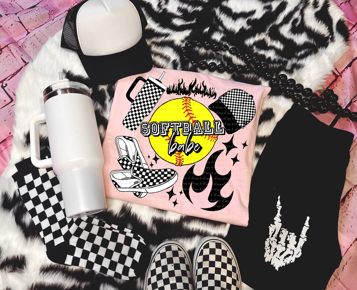 Softball Babe Tumbler Cap Shoes Checker 81899 DTF Transfer