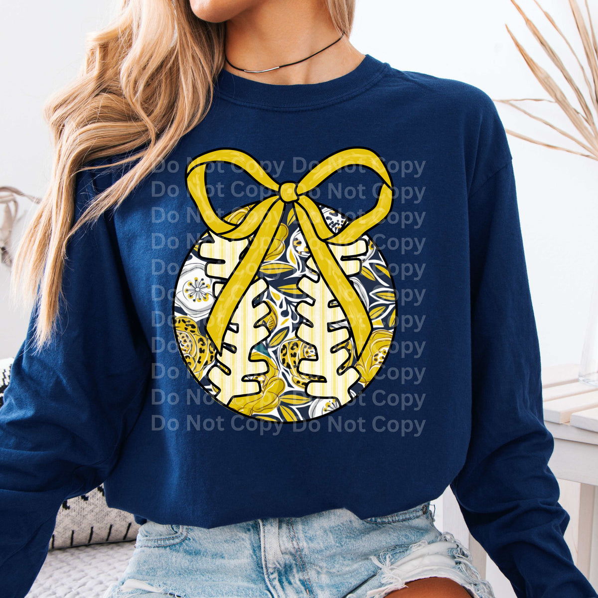 Floral softball YELLOW bow (Irene) DTF Transfer