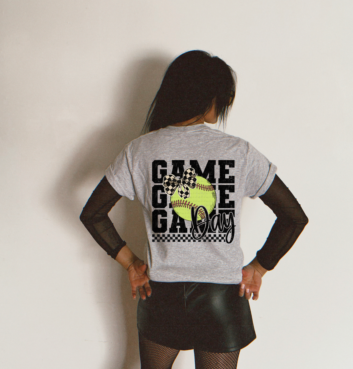 Softball Brown Checkered Bow Back 110151 DTF transfer