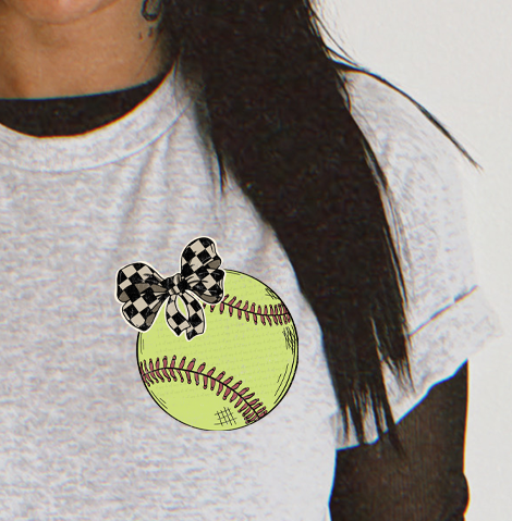 Softball Brown Checkered Bow Pocket 110152 DTF transfer