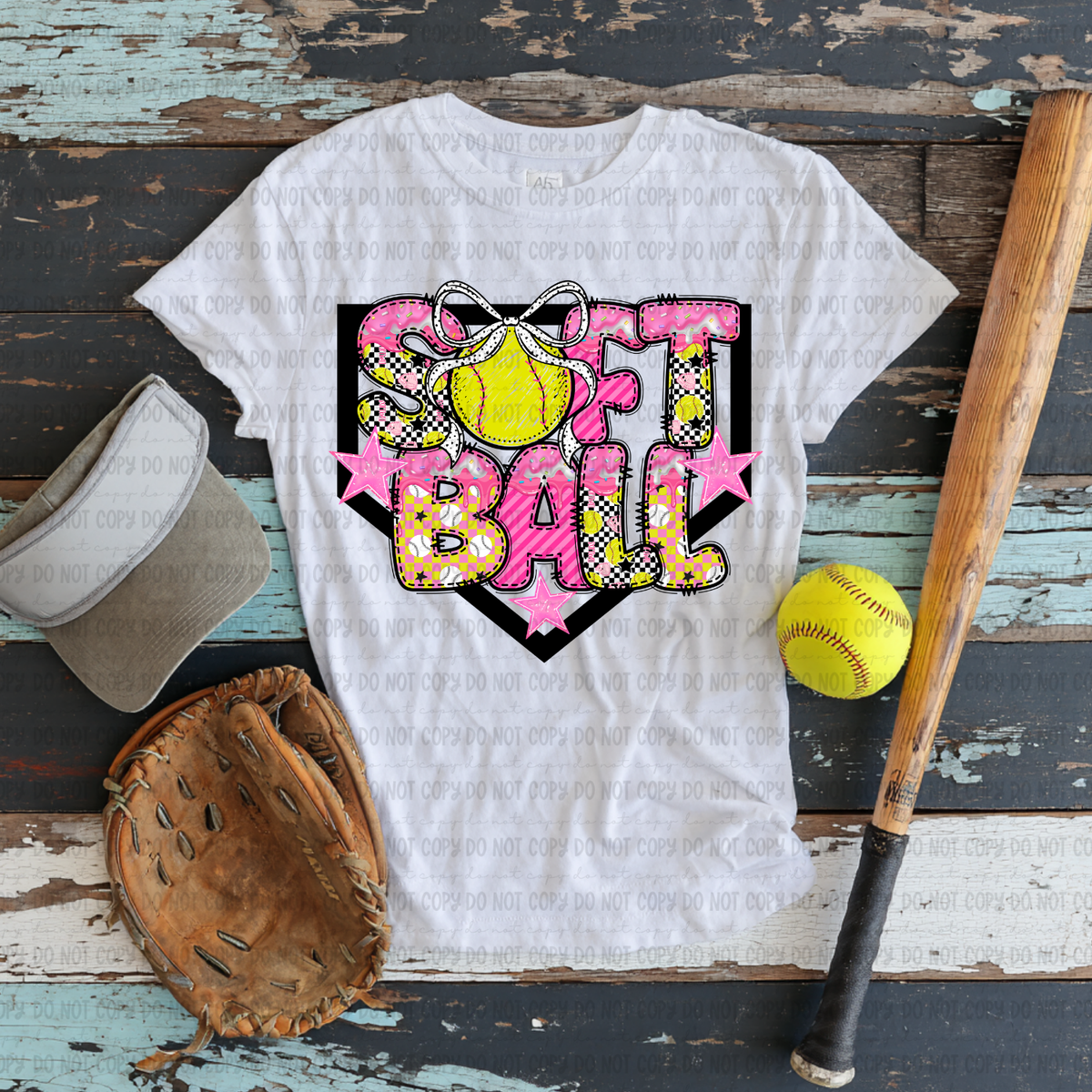 Softball drip base with bow (Revel) DTF Transfer