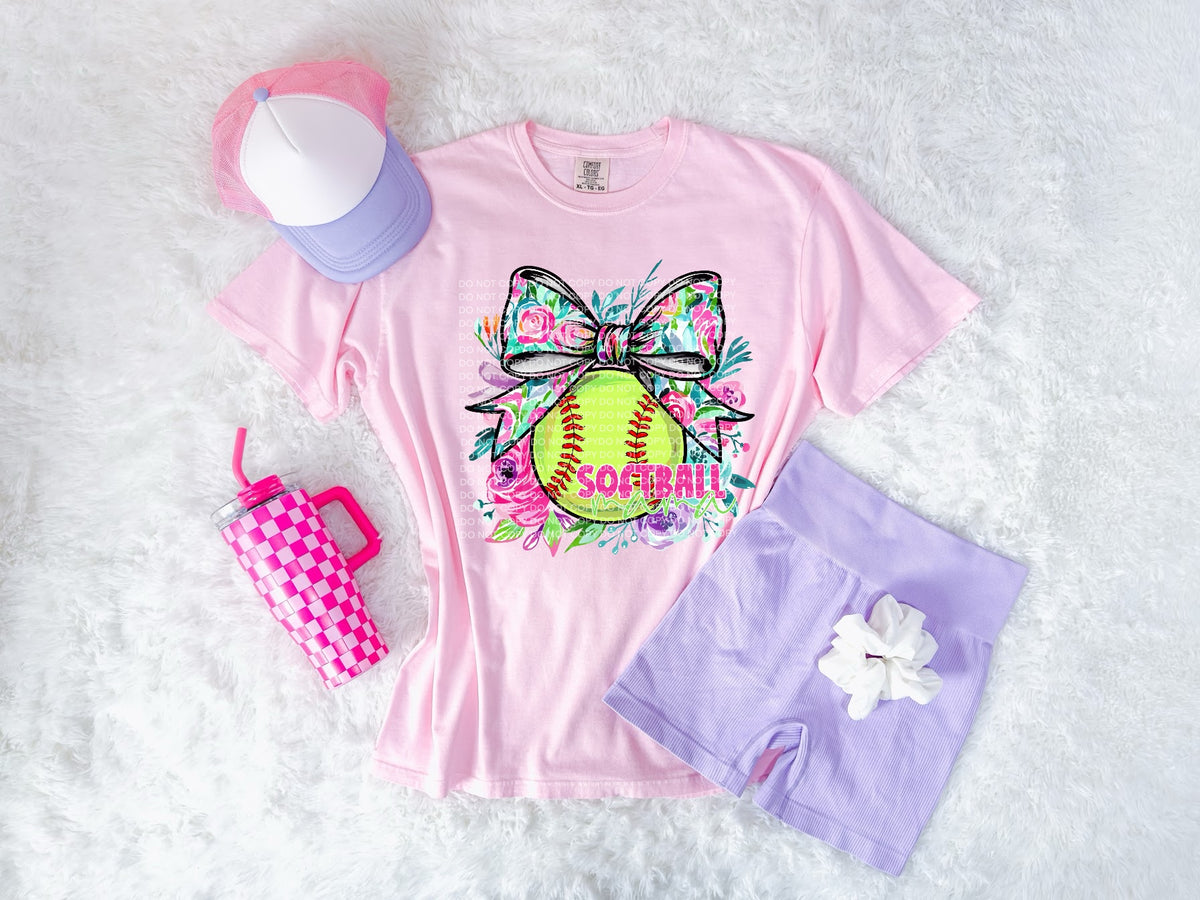 Softball mama floral bow (SCG) DTF Transfer
