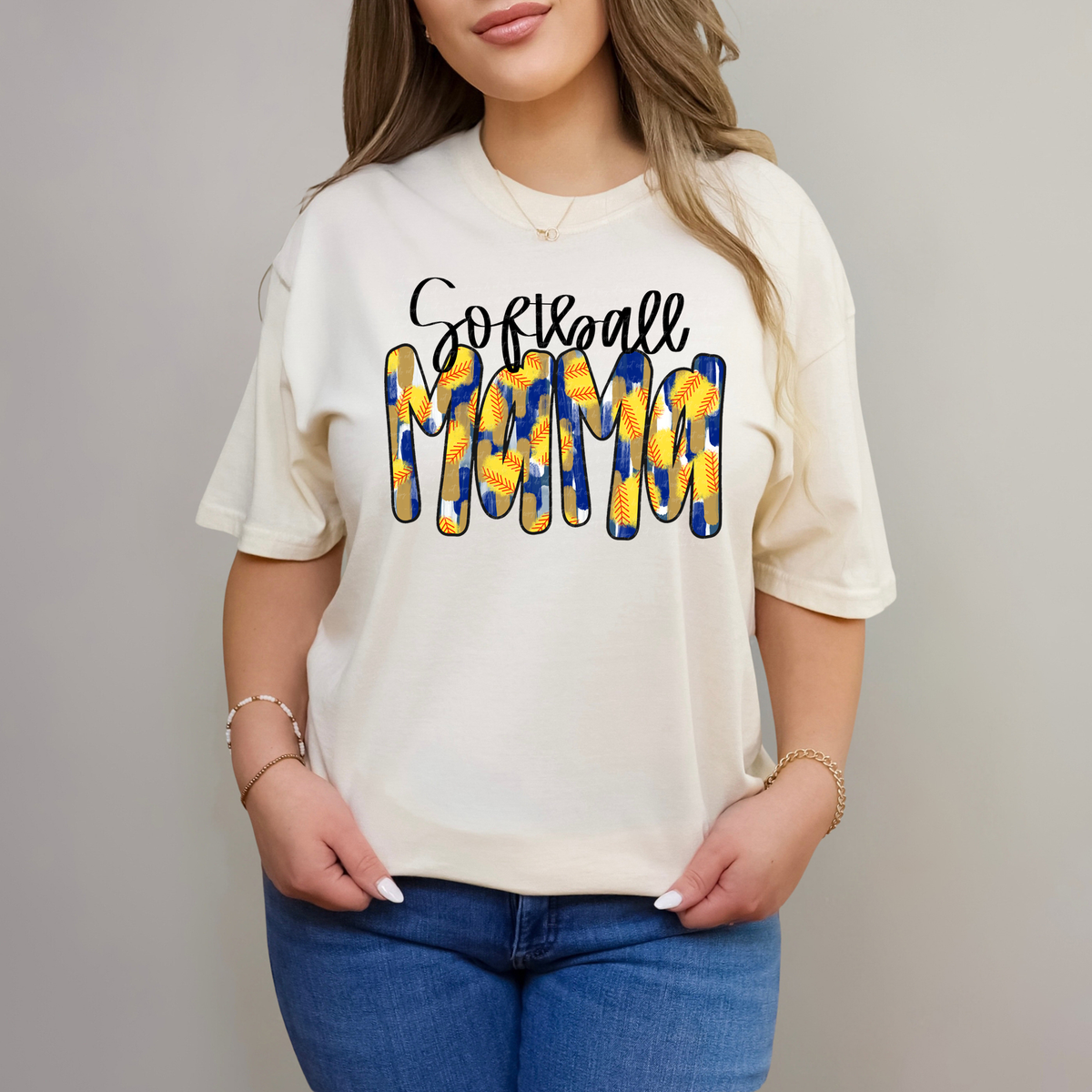 Softball Mama Blue Gold Brushstroke 81901 DTF Transfer