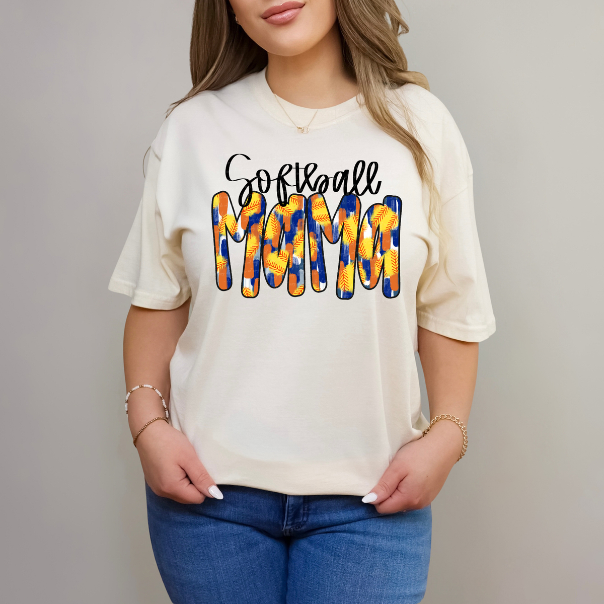 Softball Mama Blue Orange Brushstroke 81902 DTF Transfer