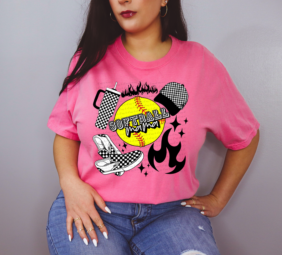 Softball Mama Tumbler Cap Shoes Checker 81906 DTF Transfer