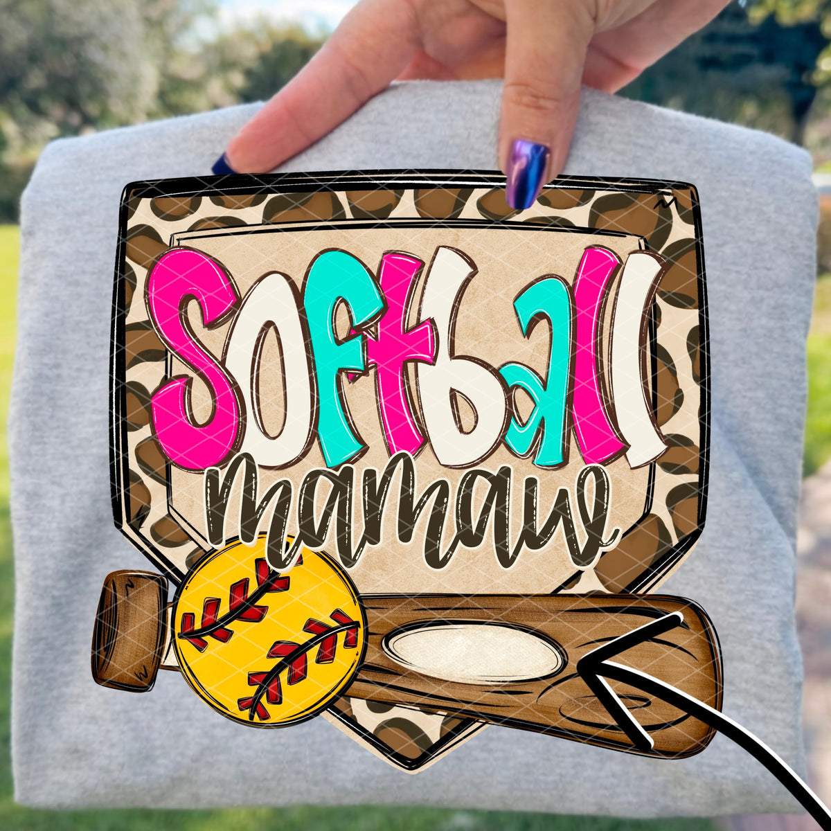 Softball mamaw leopard frame (SDD) DTF Transfer