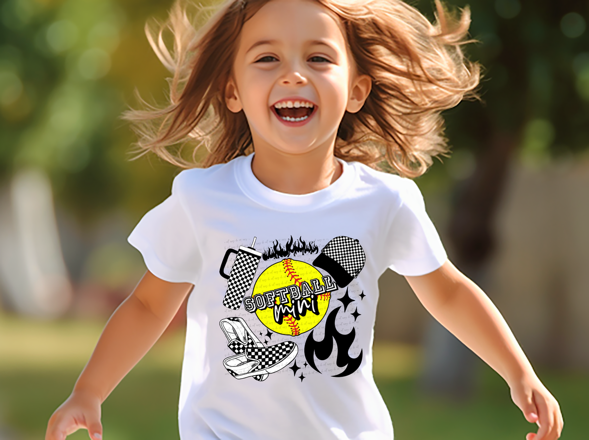 Softball Mini Tumbler Cap Shoes Checker 81907 DTF Transfer