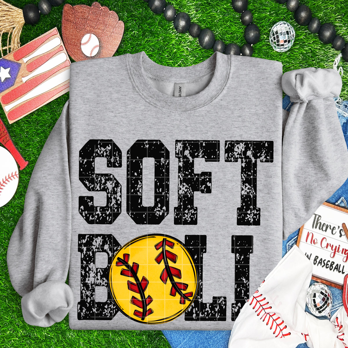 Softball distressed BLACK (SDD) DTF Transfer