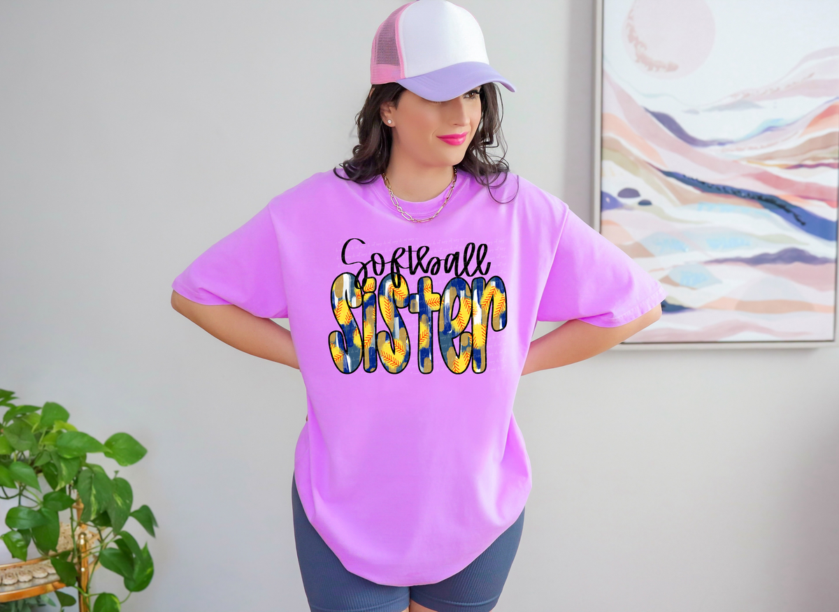 Softball Sister Blue Gold Brushstroke 81910 DTF Transfer
