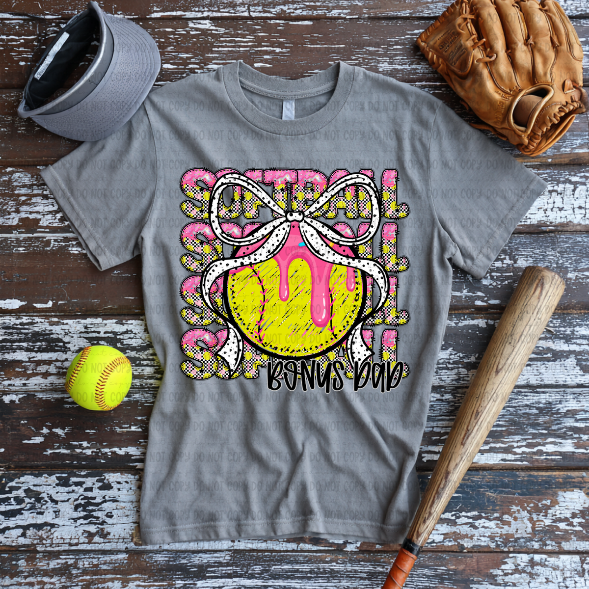 Softball bonus dad with bow stacked PINK drip (Revel) DTF Transfer