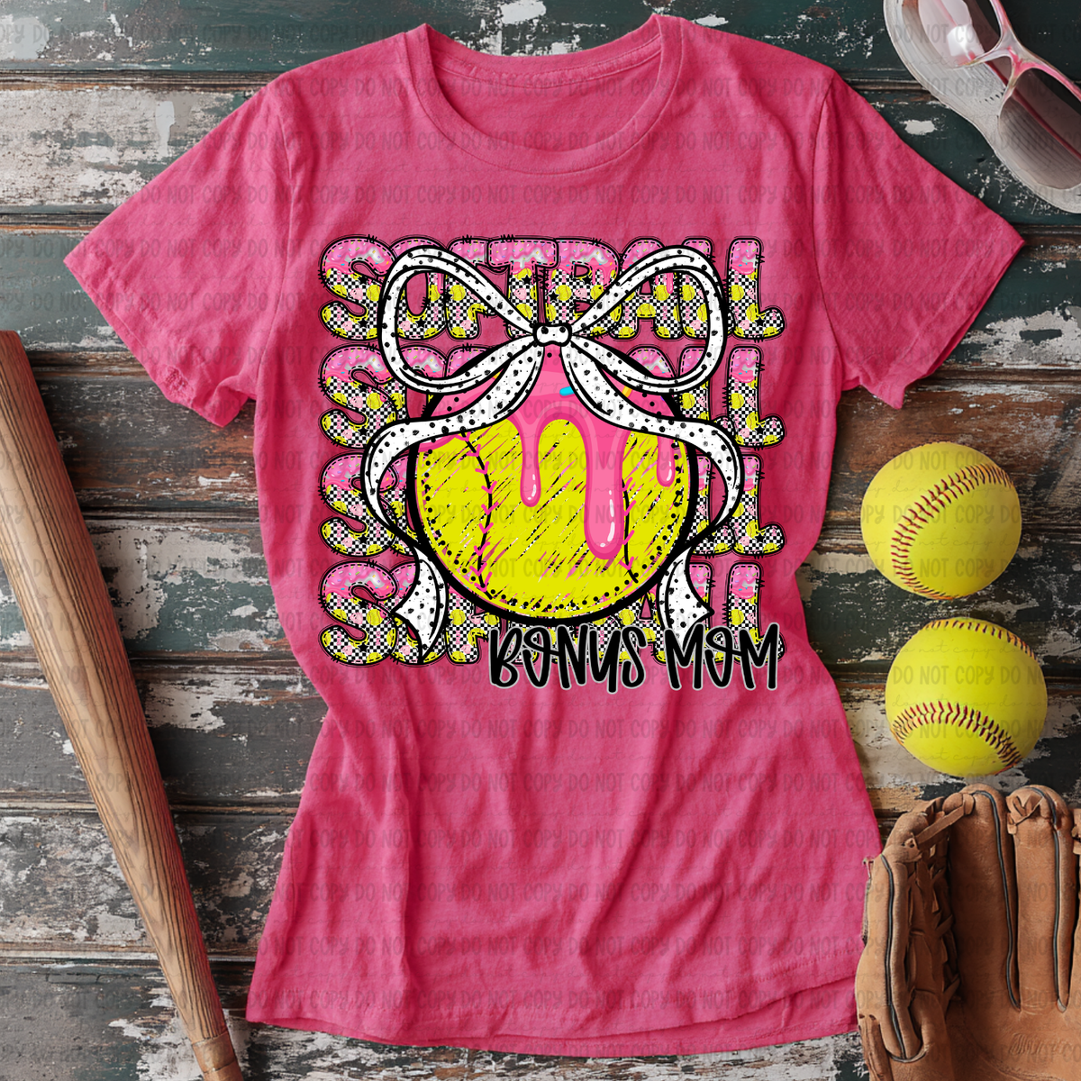Softball bonus mom with bow stacked PINK drip (Revel) DTF Transfer