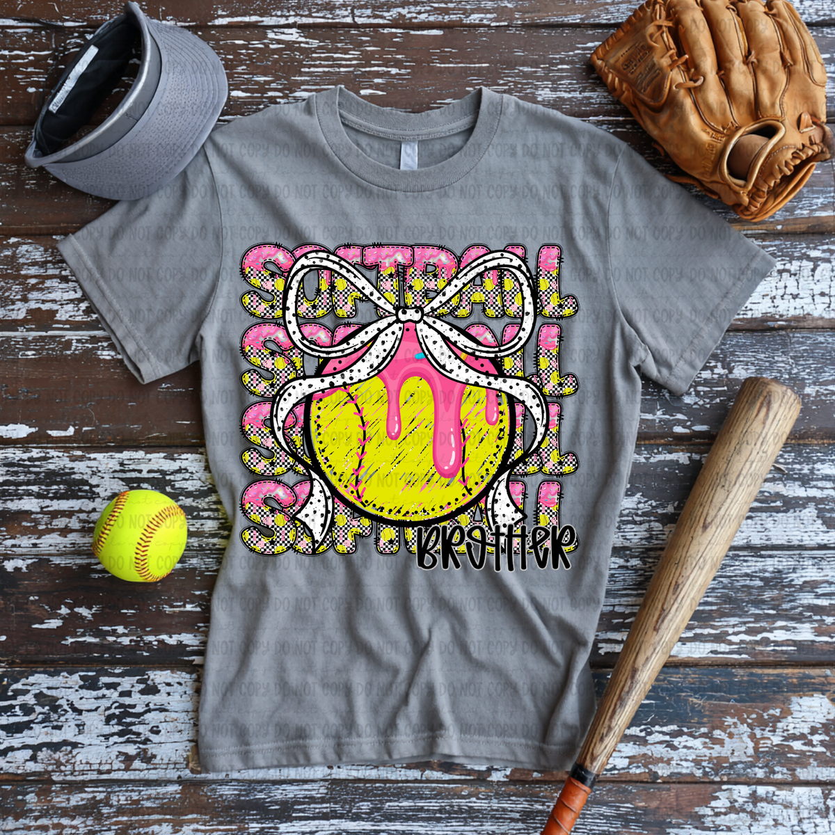 Softball brother with bow stacked PINK drip (Revel) DTF Transfer
