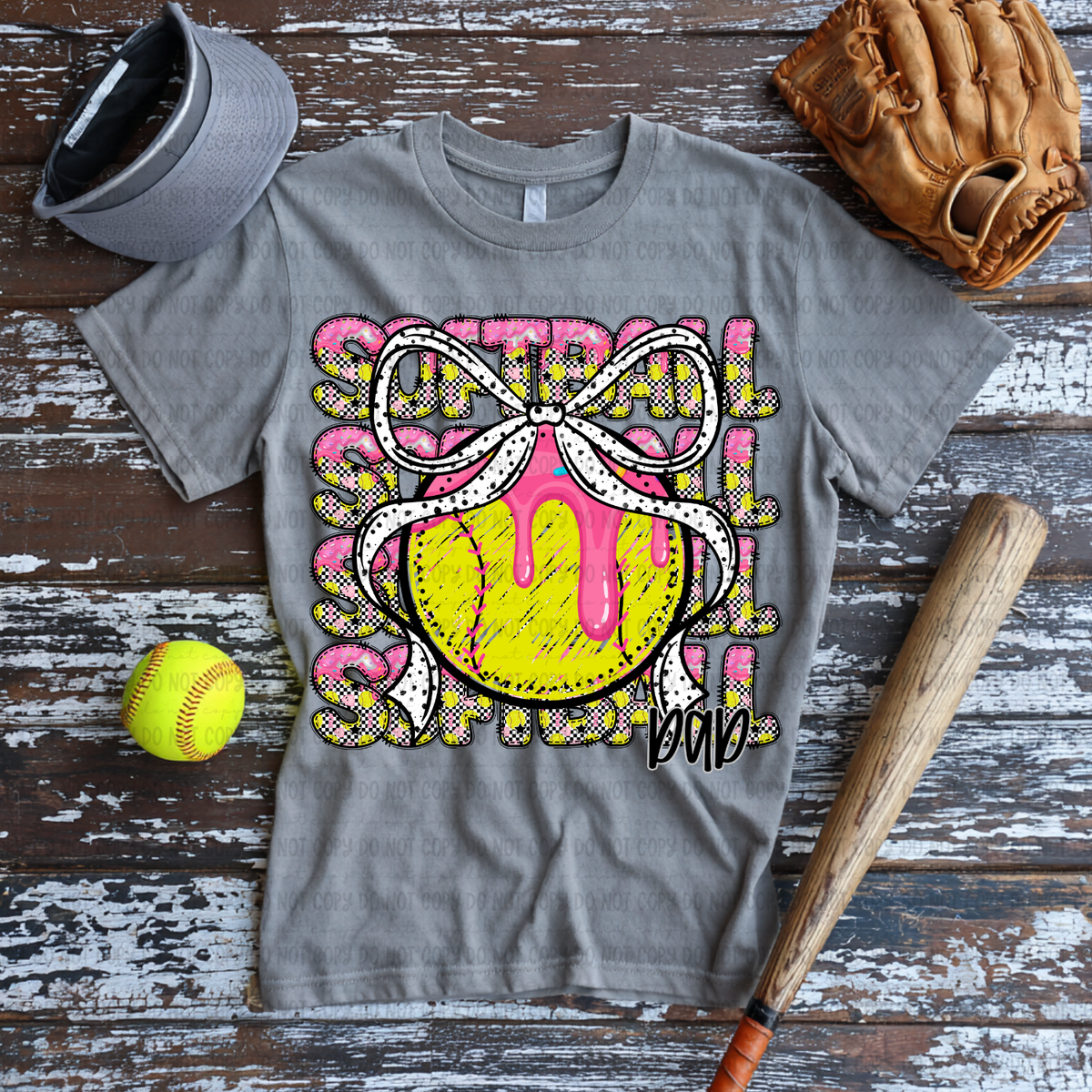 Softball dad with bow stacked PINK drip (Revel) DTF Transfer