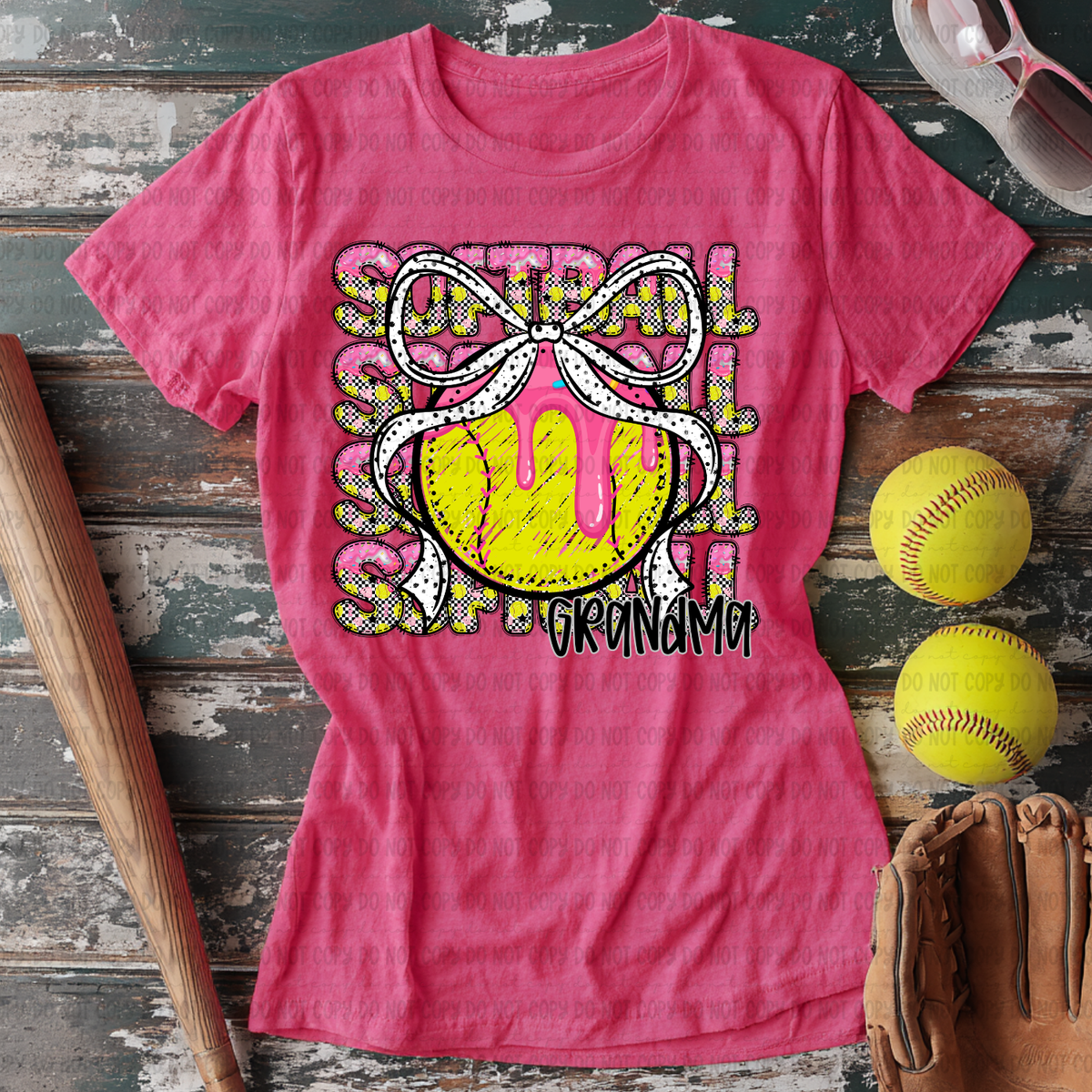 Softball grandma with bow stacked PINK drip (Revel) DTF Transfer