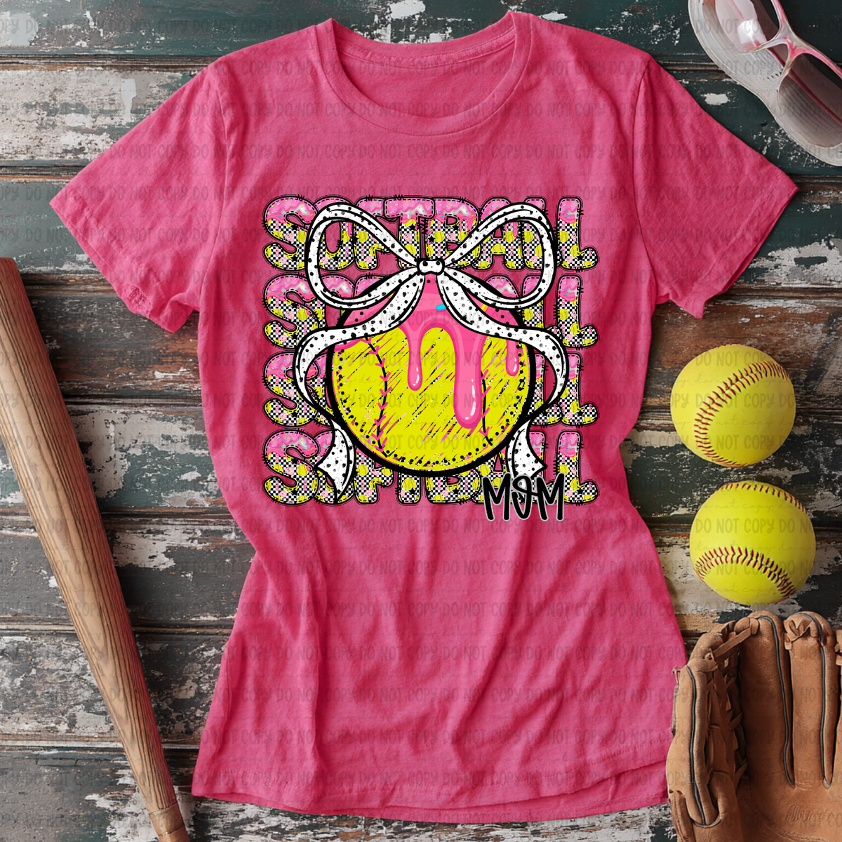 Softball mom with bow stacked PINK drip (Revel) DTF Transfer