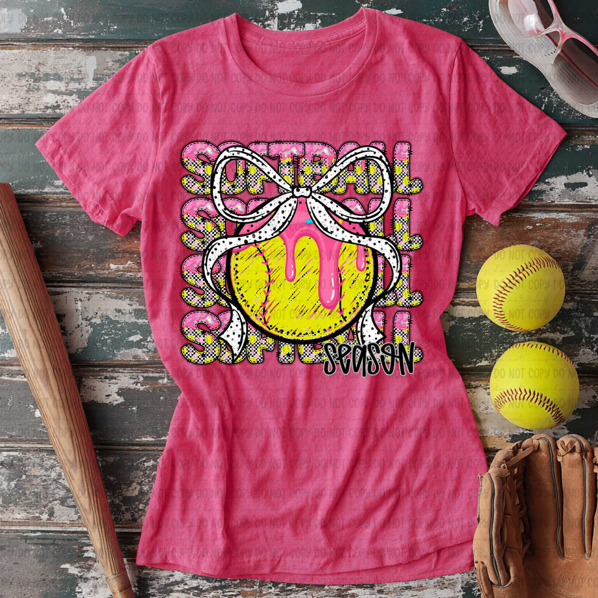 Softball season with bow stacked PINK drip (Revel) DTF Transfer