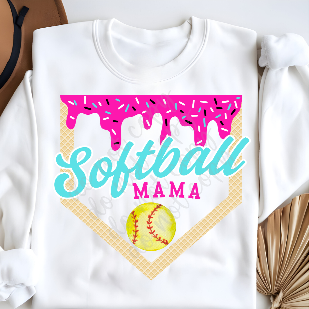 Softball mama pink teal drip (Parker)  DTF Transfer