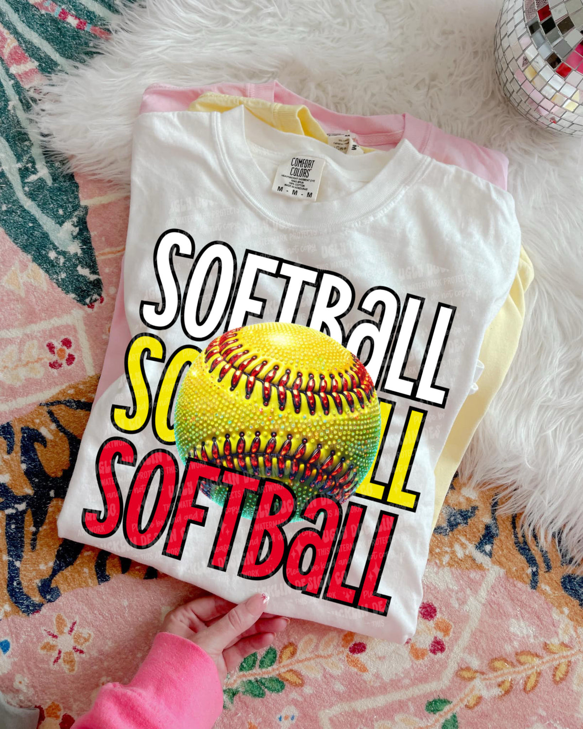 Softball Stacked white yellow and red (UDD) DTF transfer