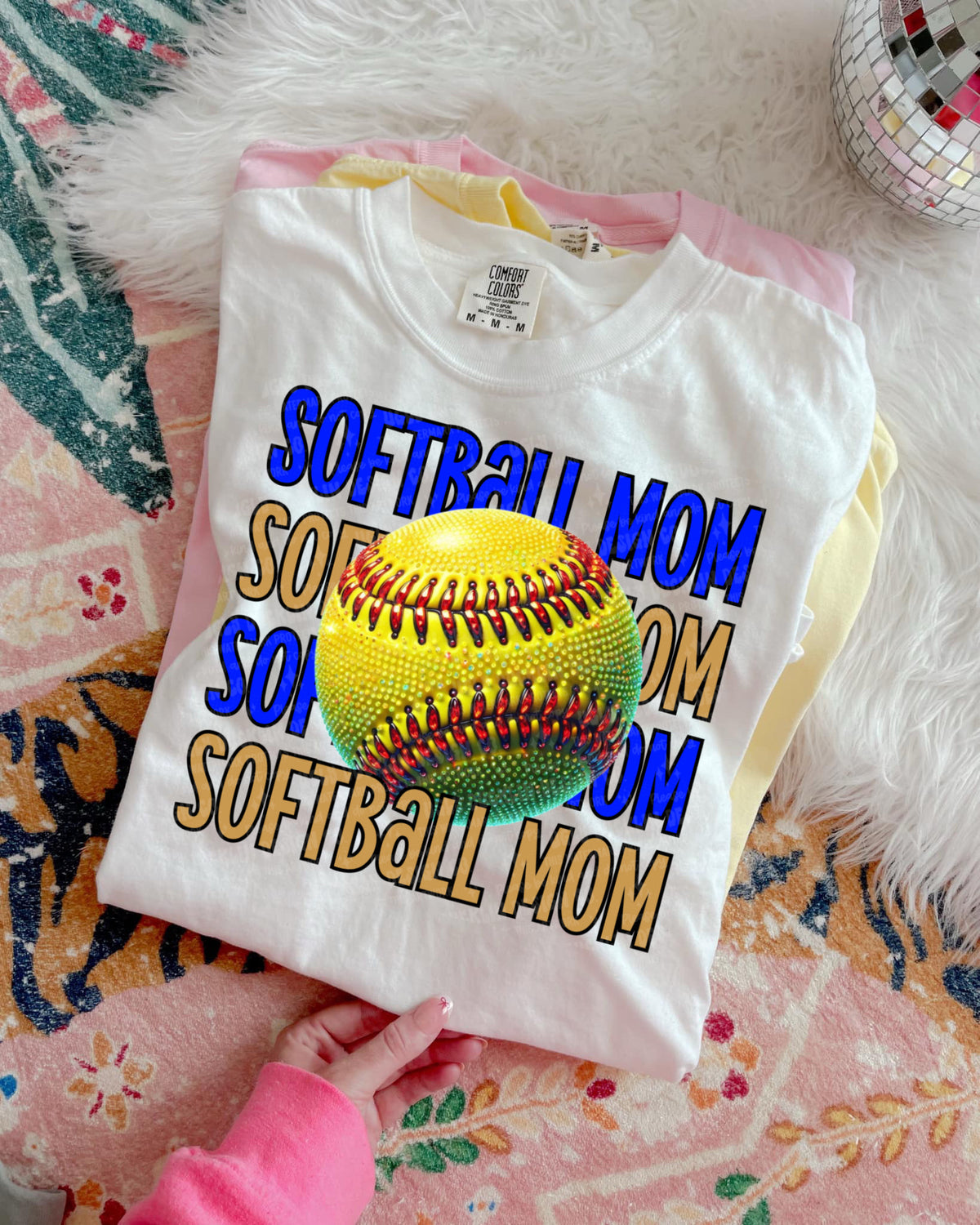 Softball Mom Stacked Blue and Yellow (UDD) DTF transfer