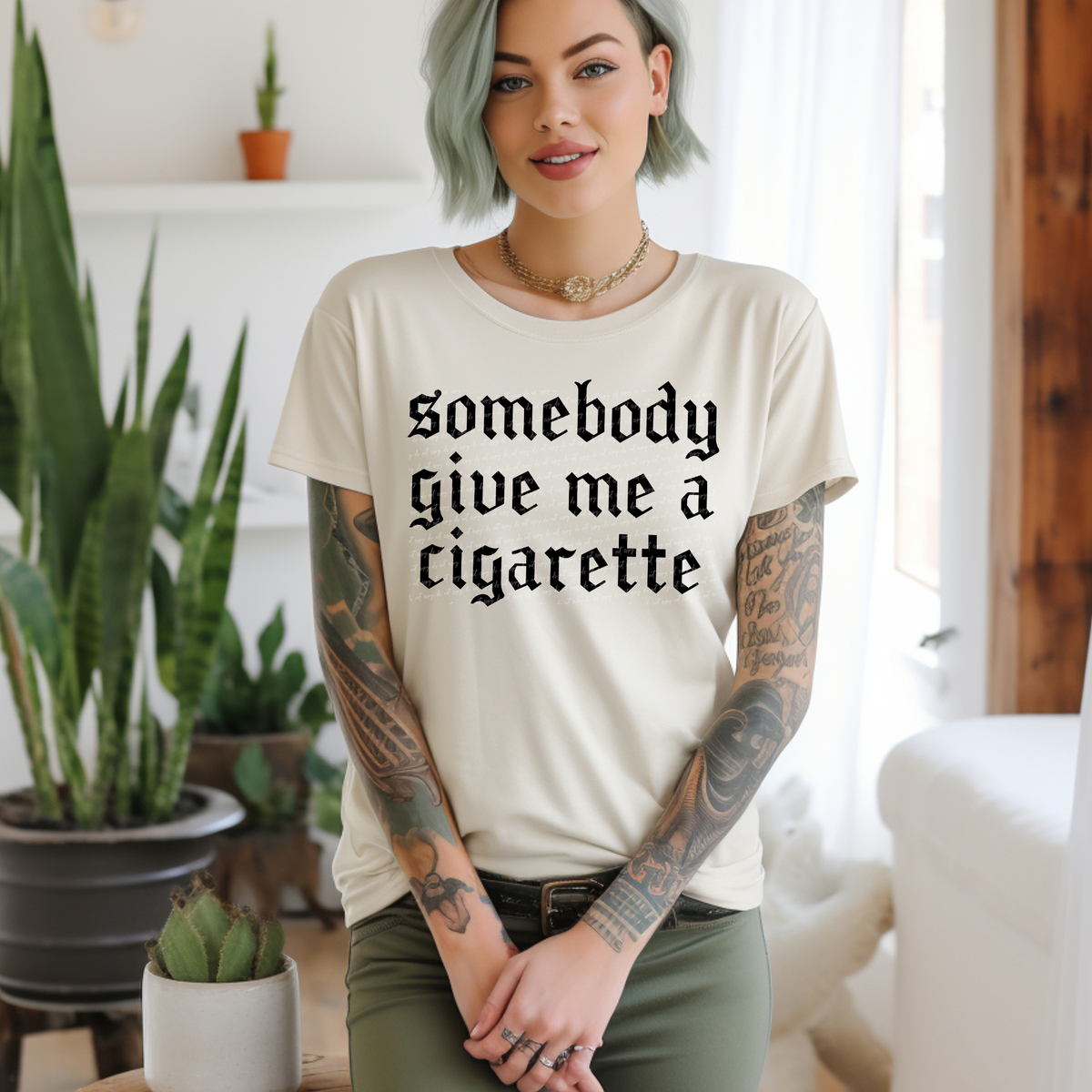 Somebody Give Me A Cigarette Gothic Black 86355 DTF Transfer