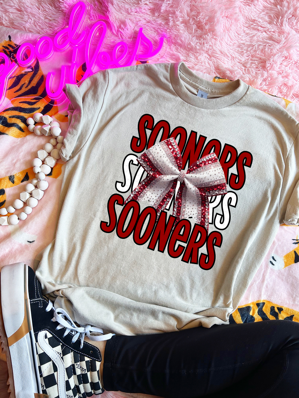 Sooners Stacked Red and White Bow 117811 DTF transfer