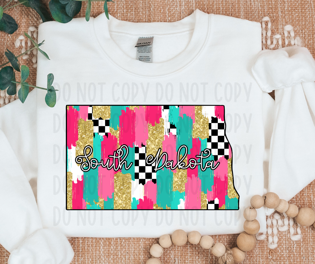 South Dakota Brushstroke Checkered State (canvista) DTF transfer